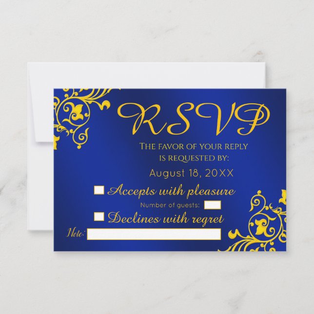 Royal Blue and Gold Wedding RSVP Karte (Vorderseite)