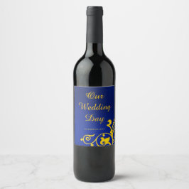 Royal Blue and Gold Wedding Weinetikett