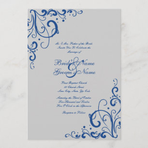Royal Blue and Gray Blüh Hochzeit Einladung