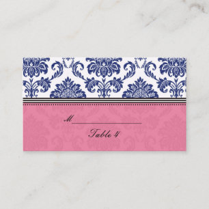 Royal Blue and Pink Damask Placecards Platzkarte