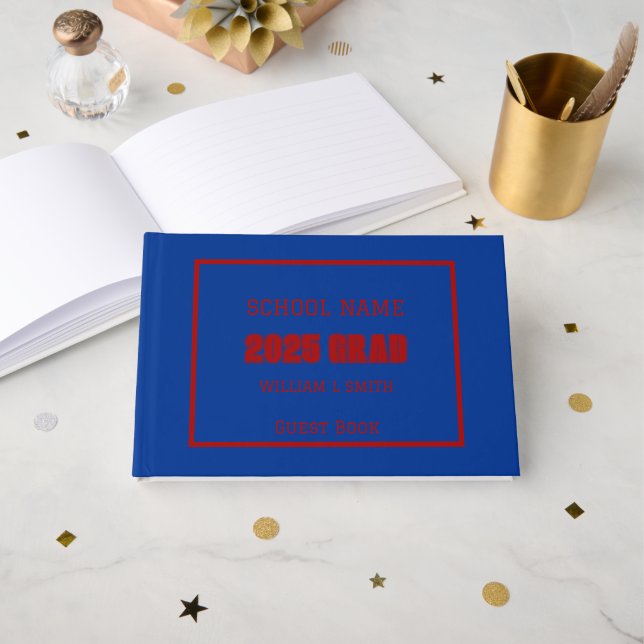 Royal Blue and Red School Colors Graduation Gästebuch (Vorderseite Offen)