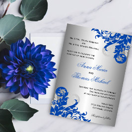 Royal Blue and Silver Blüh Wedding Einladung