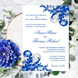 Royal Blue and Silver Blüh Wedding Einladung