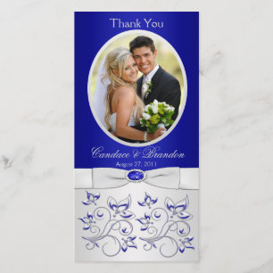 Royal Blue and Silver Floral Foto Card Dankeskarte