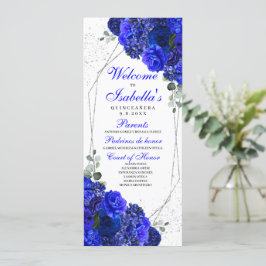 Royal Blue and Silver Floral Quinceanera Programm