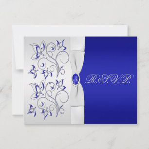 Royal Blue and Silver Floral Repcard RSVP Karte