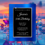 Royal Blue and Silver Foil Black 50. Geburtstag Einladung<br><div class="desc">Schaffen Sie sich Ihre eigene extravagante und stilvolle Geburtstagsfeier im 12x18-Stil. Der dekorative Hintergrund ist mit Imitaten mit hellblauer Folie, Silberfolie und einem massiven, schwarzen rechteckigen Overlay ausgestattet. Verschieben oder löschen Sie die Grafik der weißen Funkeln der Imitate. Passen Sie die Stile, die Farbe und die Größe des weißen Schriftartes...</div>