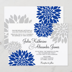 Royal Blue and Silver Gray Floral Burst Wedding Einladung
