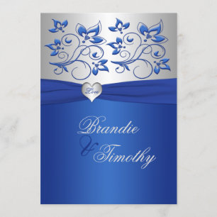 Royal Blue and Silver Heart Faire-part de mariage