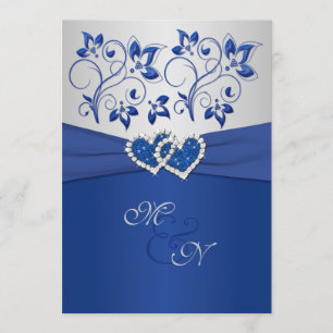 Royal Blue and Silver Join Hearts Invitation