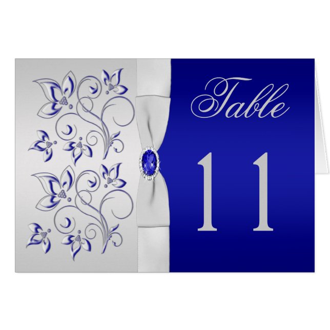 Royal Blue and Silver Tischnummer Card (Vorderseite (Horizontal))