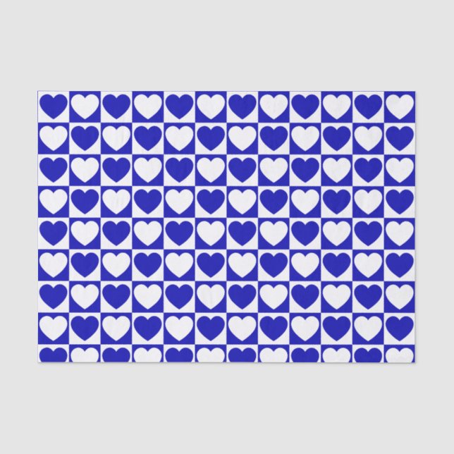 Royal Blue and White Checkered Muster mit Herz Seidenpapier (Vorderseite)