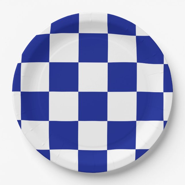 Royal Blue and White Checkered Patches Pappteller (Vorderseite)
