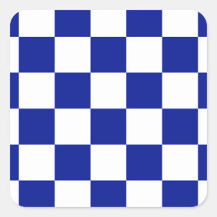Royal Blue and White Checkered Patches Quadratischer Aufkleber