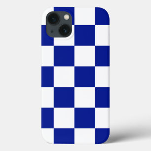 Royal Blue and White Checkered Pattern iPhone 13 Hülle
