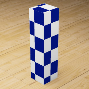 Royal Blue and White Checkered Pattern Wein-Geschenkverpackung