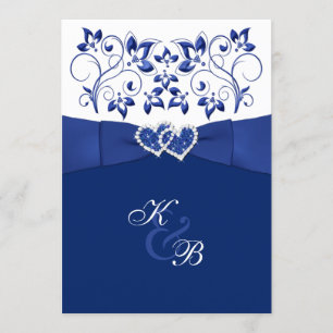 Royal Blue and White Coeurs associés Invitation 3