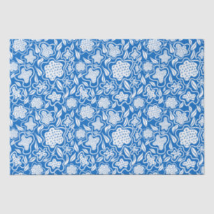 Royal Blue and White Cross Stitch Floral Seidenpapier