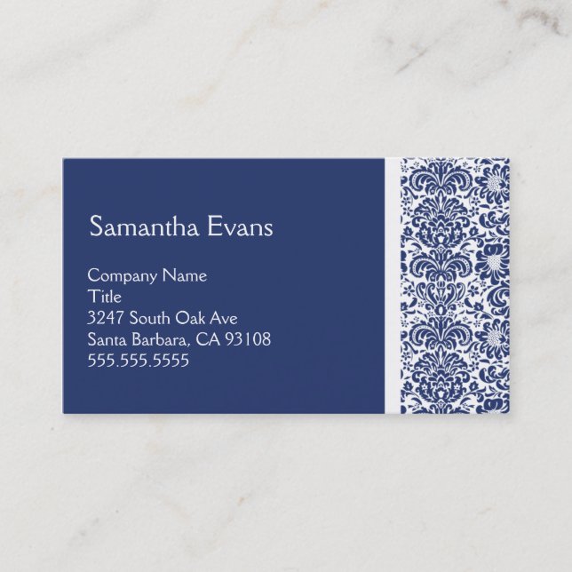 Royal Blue and White Damask Business Card Visitenkarte (Vorderseite)