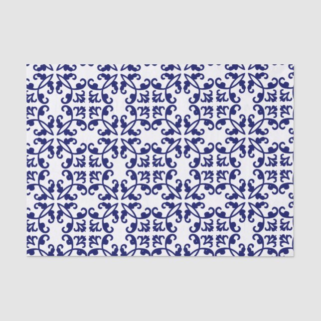 Royal Blue and White Damask Muster      Seidenpapier (Vorderseite)