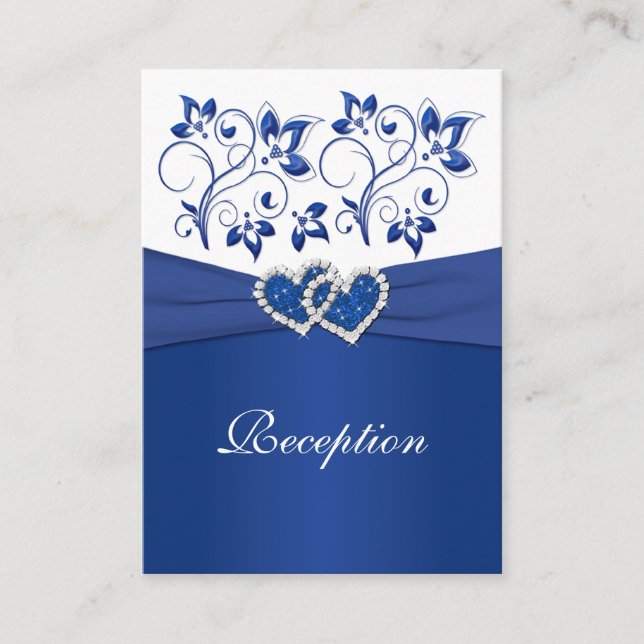 Royal Blue and White Joined Hearts Empfang Card Begleitkarte (Vorderseite)