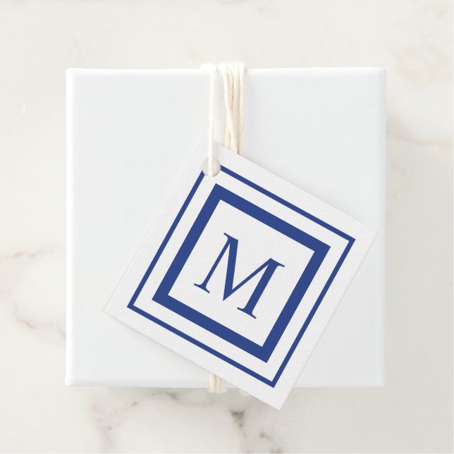Royal Blue and white quadratisch Geschenkanhänger (Beispiel)