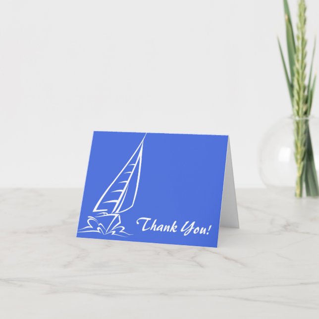 Royal Blue and White Sailing; Segelboot Dankeskarte (Vorderseite)