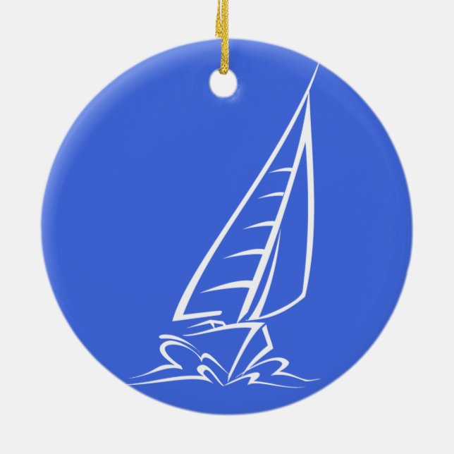 Royal Blue and White Sailing; Segelboot Keramikornament (Hinten)