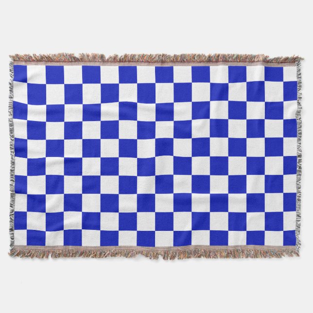 Royal Blue and White Schachbrett Board Muster Decke (Vorderseite)