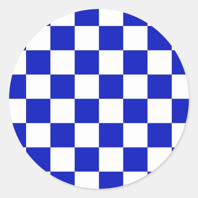 Royal Blue and White Schachbrett Board Muster Runder Aufkleber (Vorderseite)