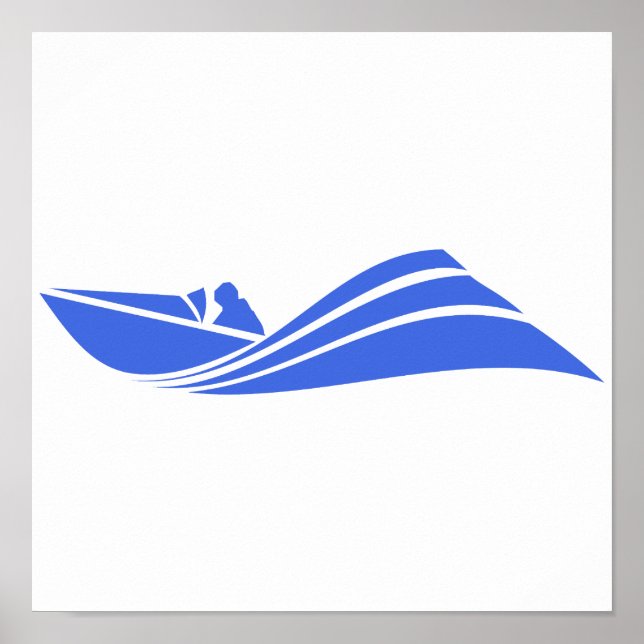 Royal Blue and White Speed Boat Poster (Vorne)