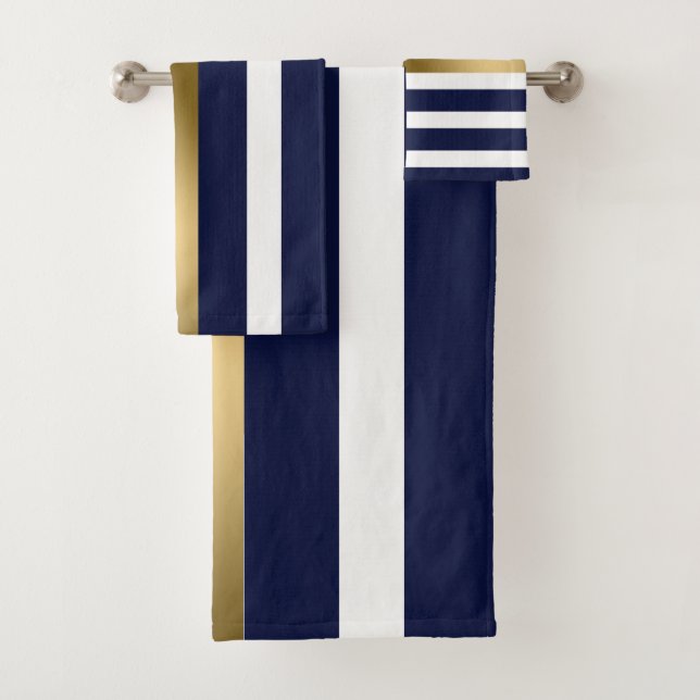 Royal Blue and White Stripes Badhandtuch Set (Insitu)