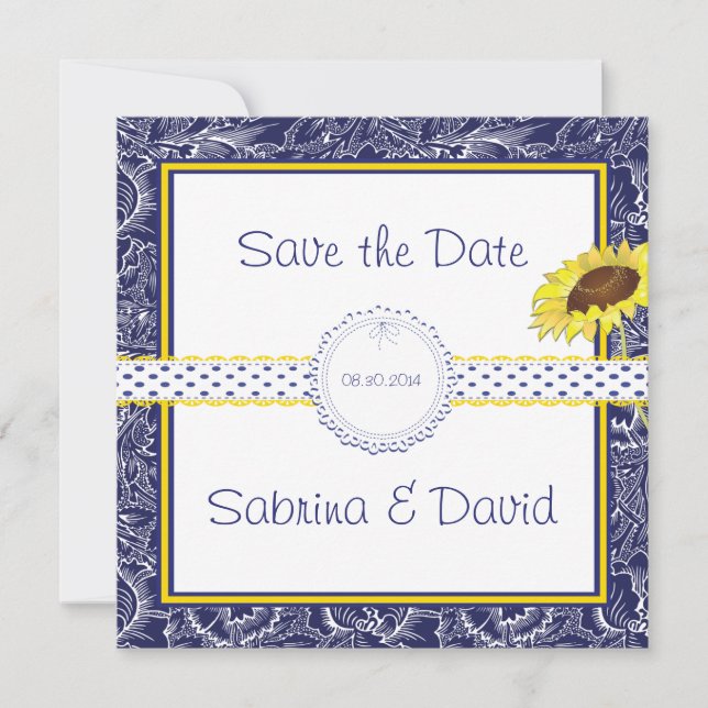 Royal Blue and Yellow Sunflows Save the Date (Vorderseite)