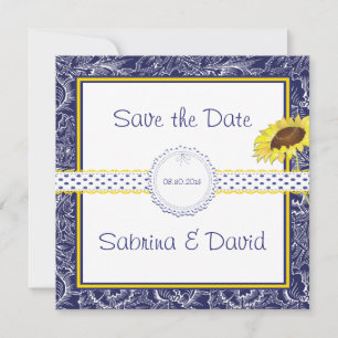 Royal Blue and Yellow Sunflows Save the Date