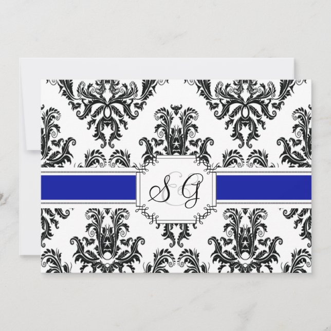 Royal Blue Antique Elegante Hochzeit Einladung (Vorderseite)