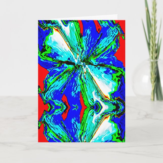 Royal Blue Aqua White über Red Floral Abstrakt Karte (Vorderseite)