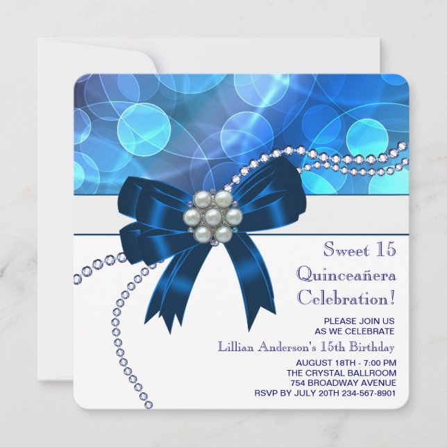 Royal Blue Aquamarin Blue Birthday Party Einladung (Vorderseite)