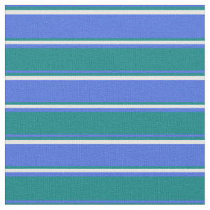 Royal Blue, Aquamarin & White Lines/Stripes Muster Stoff
