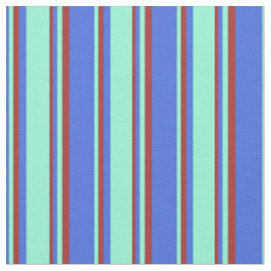 Royal Blue, Aquamarine & Brown Muster of Stripes Stoff