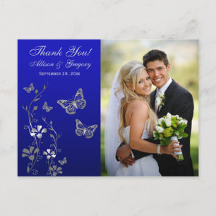 Royal Blue, Argent Floral Merci Photo Carte postal