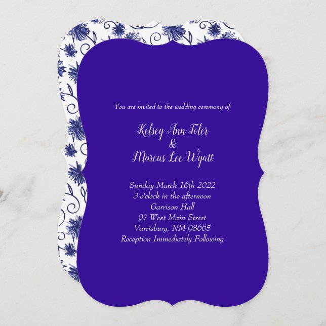 Royal Blue Aster Flower Wedding Invitations (Devant / Derrière)