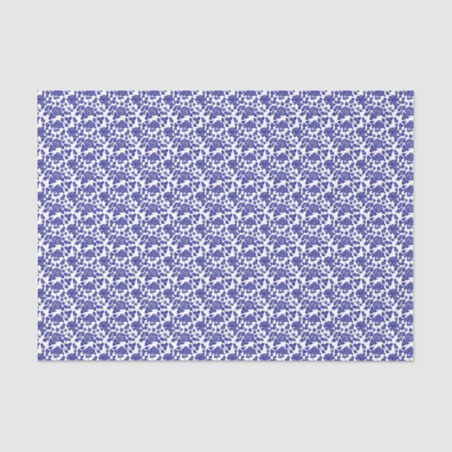 Royal Blue auf White Rose Moderne Damask Floral Seidenpapier (Vorderseite)