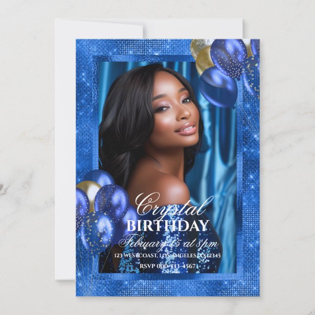 Royal Blue Balloons Photo Invitation (Devant)