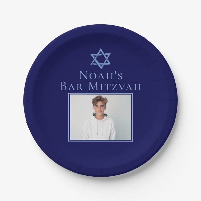Royal Blue Bar Mitzvah Foto Star von David Party Pappteller (Vorderseite)
