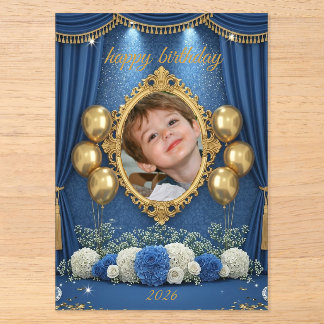 Royal Blue Birthday Photo Invitation for Boy