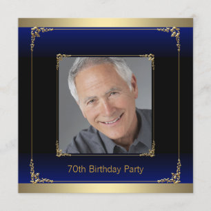 Royal Blue Black and Gold Birthday Party Einladung