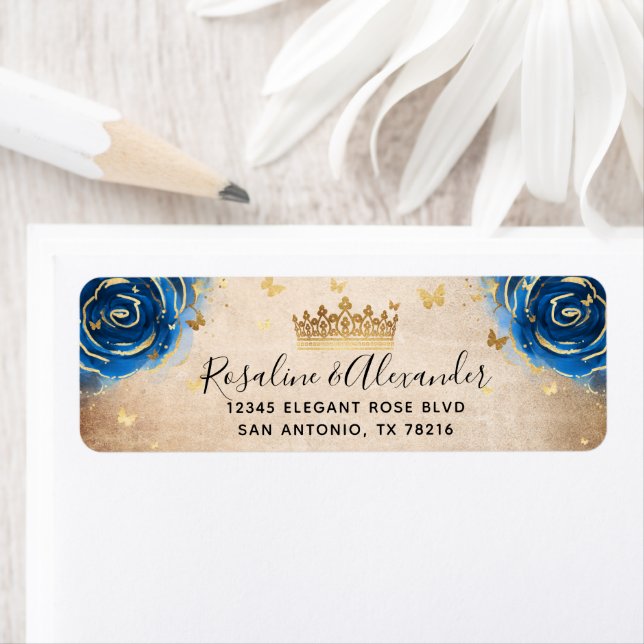 Royal Blue Black and Gold Crown Rücksendeadresse (Insitu)