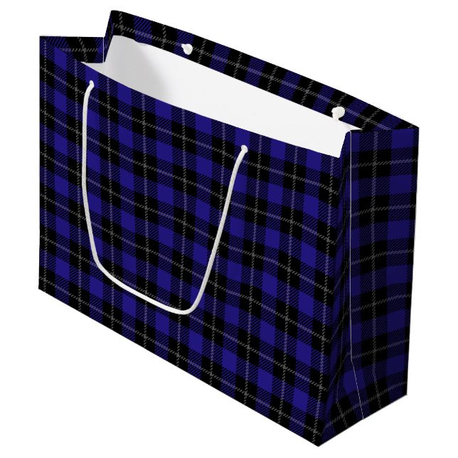 Royal Blue Black Kariert Große Geschenktüte (Vorderseite Schrägansicht)