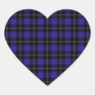 Royal Blue Black Kariert Herz-Aufkleber