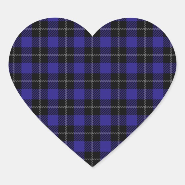 Royal Blue Black Kariert Herz-Aufkleber (Vorderseite)